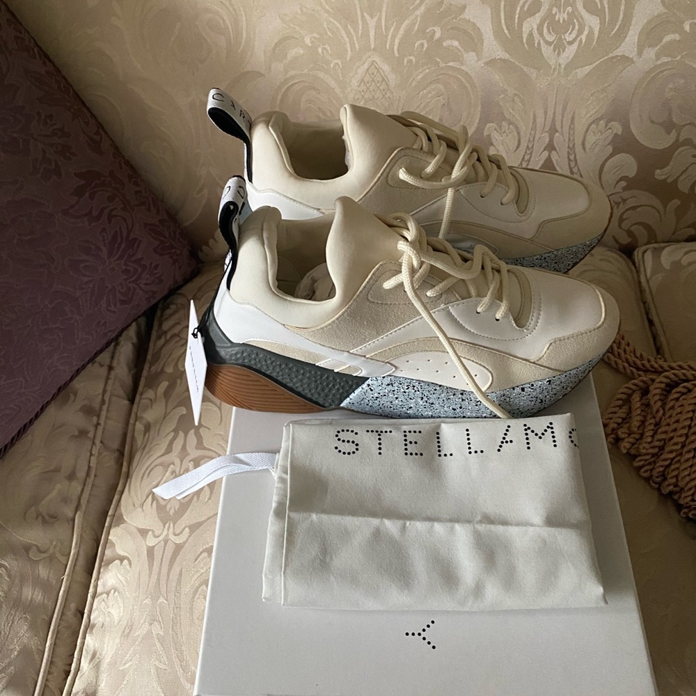 Stella McCartney Eclypse Beige/Gray Lace Up Platform Fashion Sneakers Size EU39